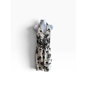 NWOT Kay Unger Halter Dress 12 White Black Toile Botanical Seersucker Sheath